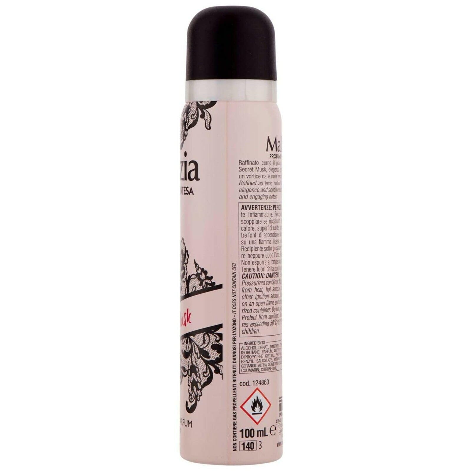 12x MALIZIA Deodorante Donna Secret Musk Seduction Parfum,Deodorant Deo Spray für Damen 100ml + Beni Culinari Kostenloser Schlüsselanhänger