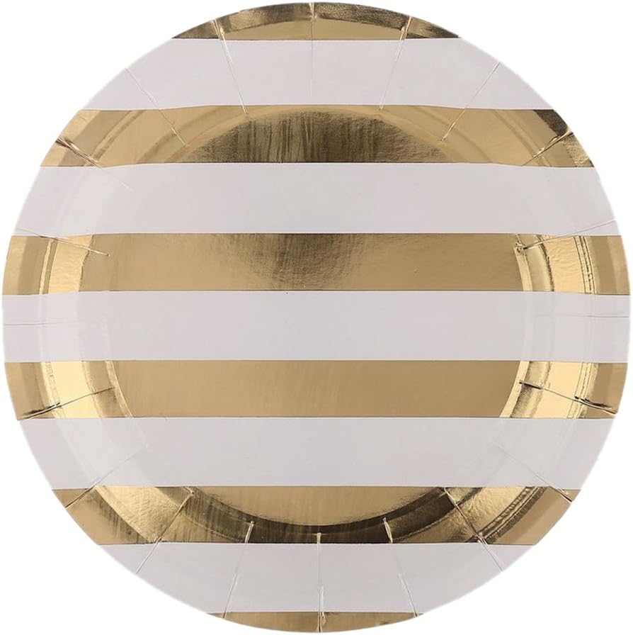 Lothver 6 pcs 18cm Gold Stamping Striped Paper Plates