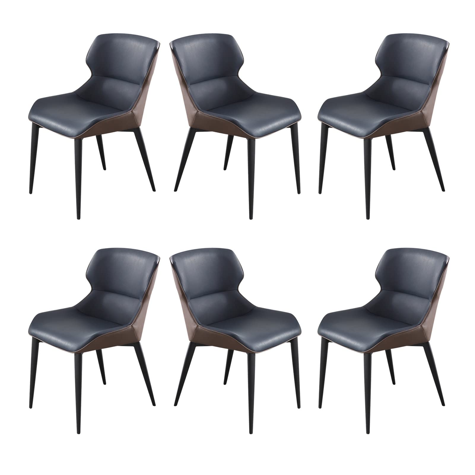 SJIALEN Modern Dining Chairs Set of 6, Leather Carbon Steel Frame Household Backrest Chair Bedroom Office Upholstered Chairs Kitchen Chair (Color : Deep Blue, Size : 44x50x82cm)