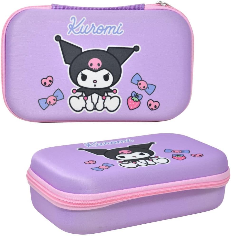 Kuromi Molded EVA Pencil Case - Hard Shell Zipper Pouch for School Supplies, Purple Character Design, 8.5x5x2.5 Inches