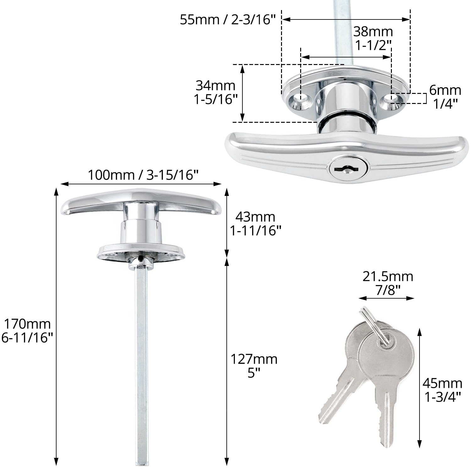 Image secondaire de Serrure de Porte de Garage Universelle QWORK avec Poignée en T Argentée et 2 Clés