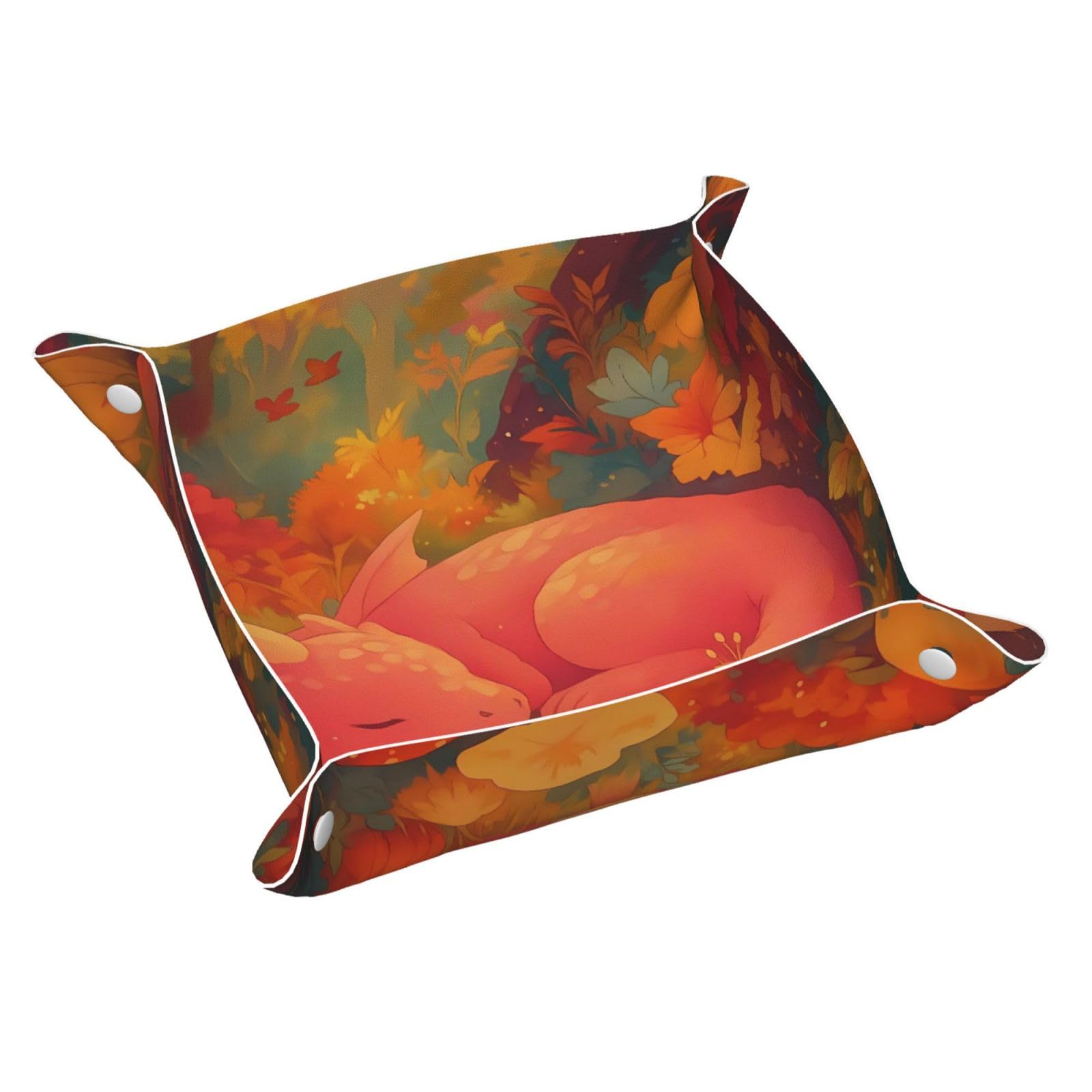 HLBSDM Serene Sleeping Pink Dragon Tray Men's Leather Valet Parking Portable Entrance Trays Bedside Storage Box