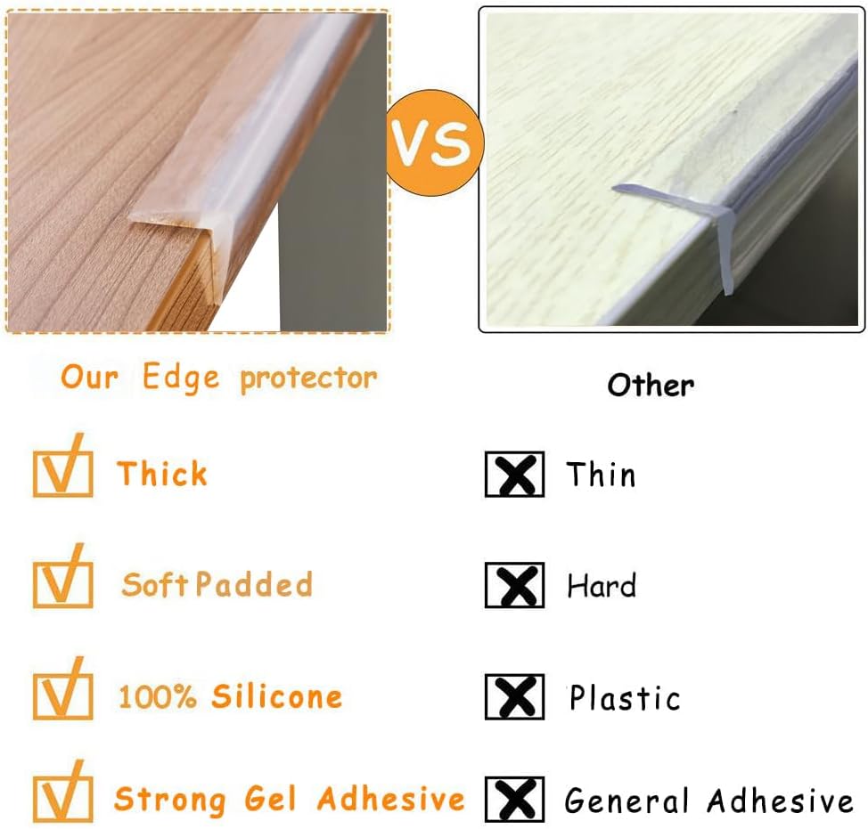 Angloria Edge Protector 100% Silicone, Baby Proofing Clear Table Corners Guards, Pre-Taped Adhesive Soft for Kids Proof Safety, Wall Furniture Bumper
