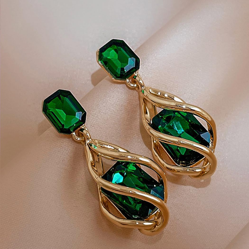 Sparkly Square Rhinestone Drop Dangle Earrings for Women, Charm Spiral Crystal Teardrop Statement Earrings Trendy Charm Ear Jewelry Accessories - Image 5