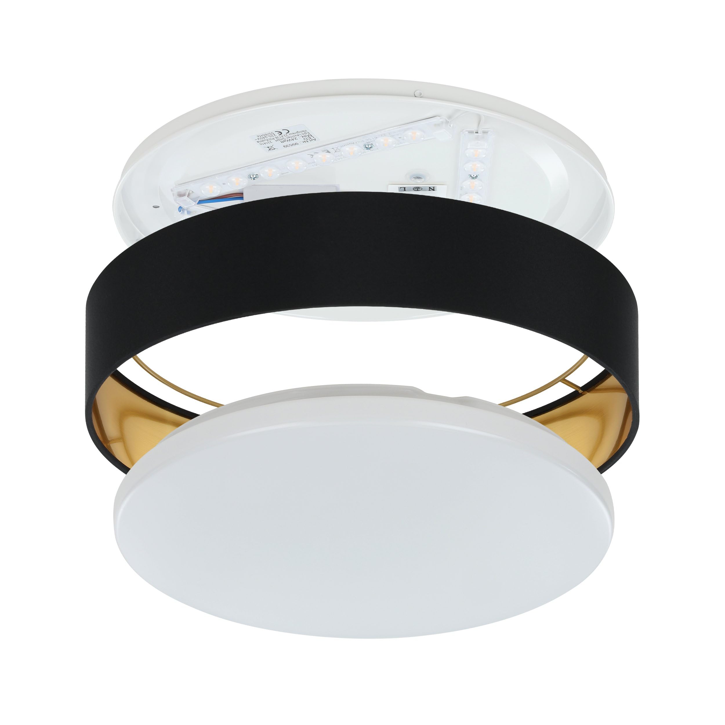 EGLO LED lampa sufitowa Maserlo 2 | tekstylna lampka do salonu z tkaniny w kolorze złotym i czarny, tworzywo sztuczne w kolorze białym, ciepłym białym, Ø 38 cm