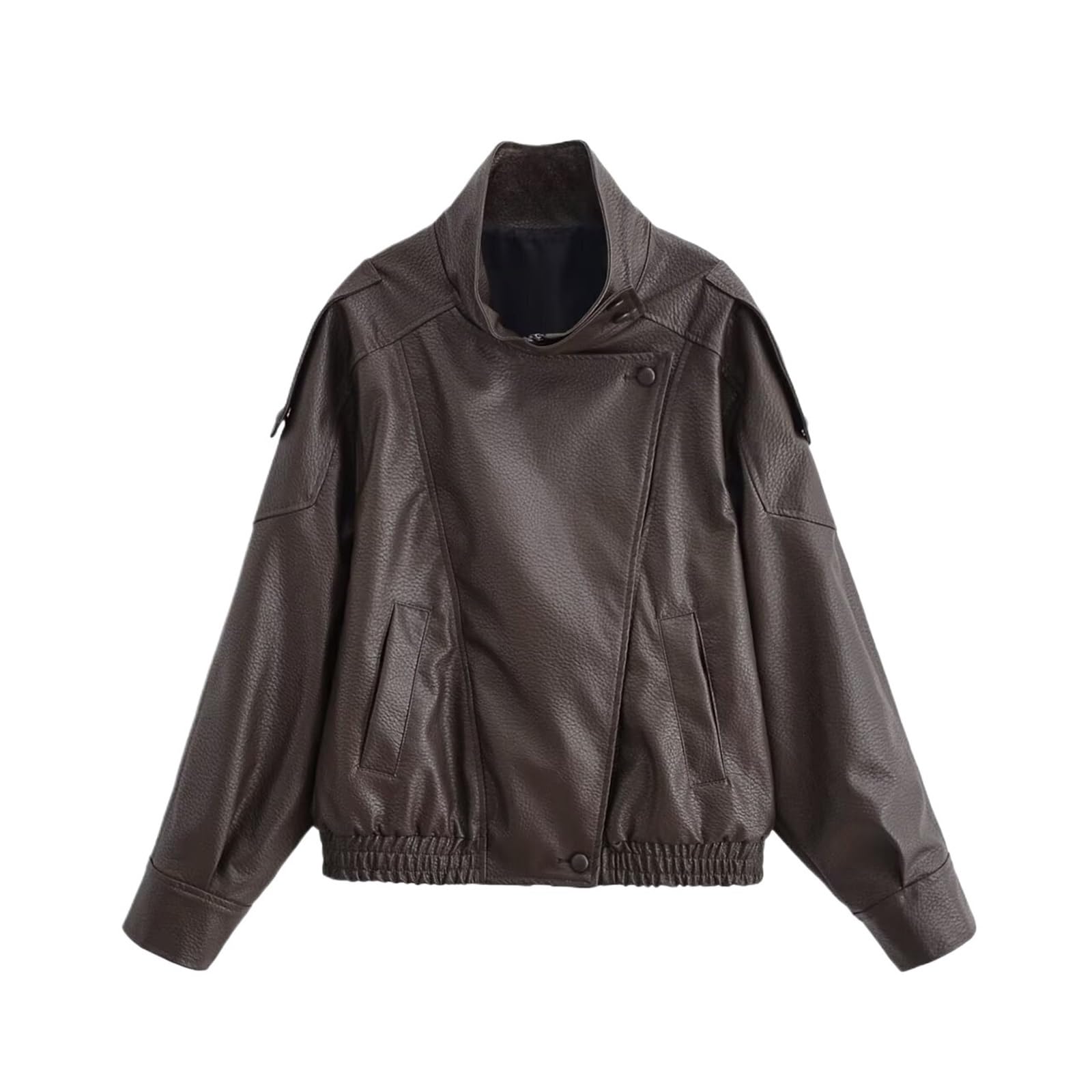 Chaqueta Cuero Mujer Women Collar Leather Jacket High Street Zipper Winter Female Coat Para salir