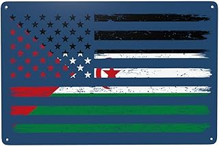 US And Flag of the Sahrawi Arab Democratic Republic Tin Signs 8x12 Inch Funny Vintage Metal Sign Man Cave Decor Garage Wall Decor