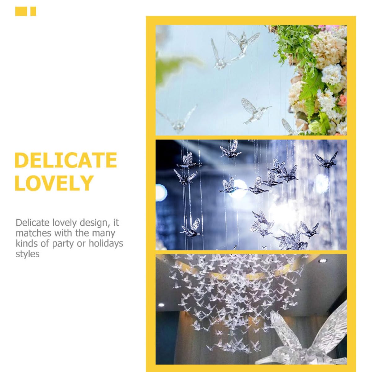 Levemolo 20 Stück Transparente Acryl Hängedekoration 10cm Fliegende Vogel Ornamente für Hochzeit Fenster Wohnraum Leichte Deckenanhänger