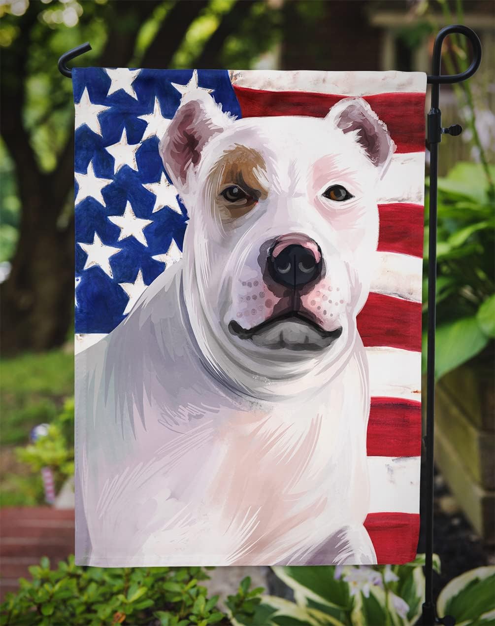 Caroline's Treasures CK6470GF Bully Kutta Dog American Flag Garden Flag Mailbox Flag Decorative Yard Flag Banner Outside Patio Artwork Yard Flower Beds, Garden Size, Multicolor image 3