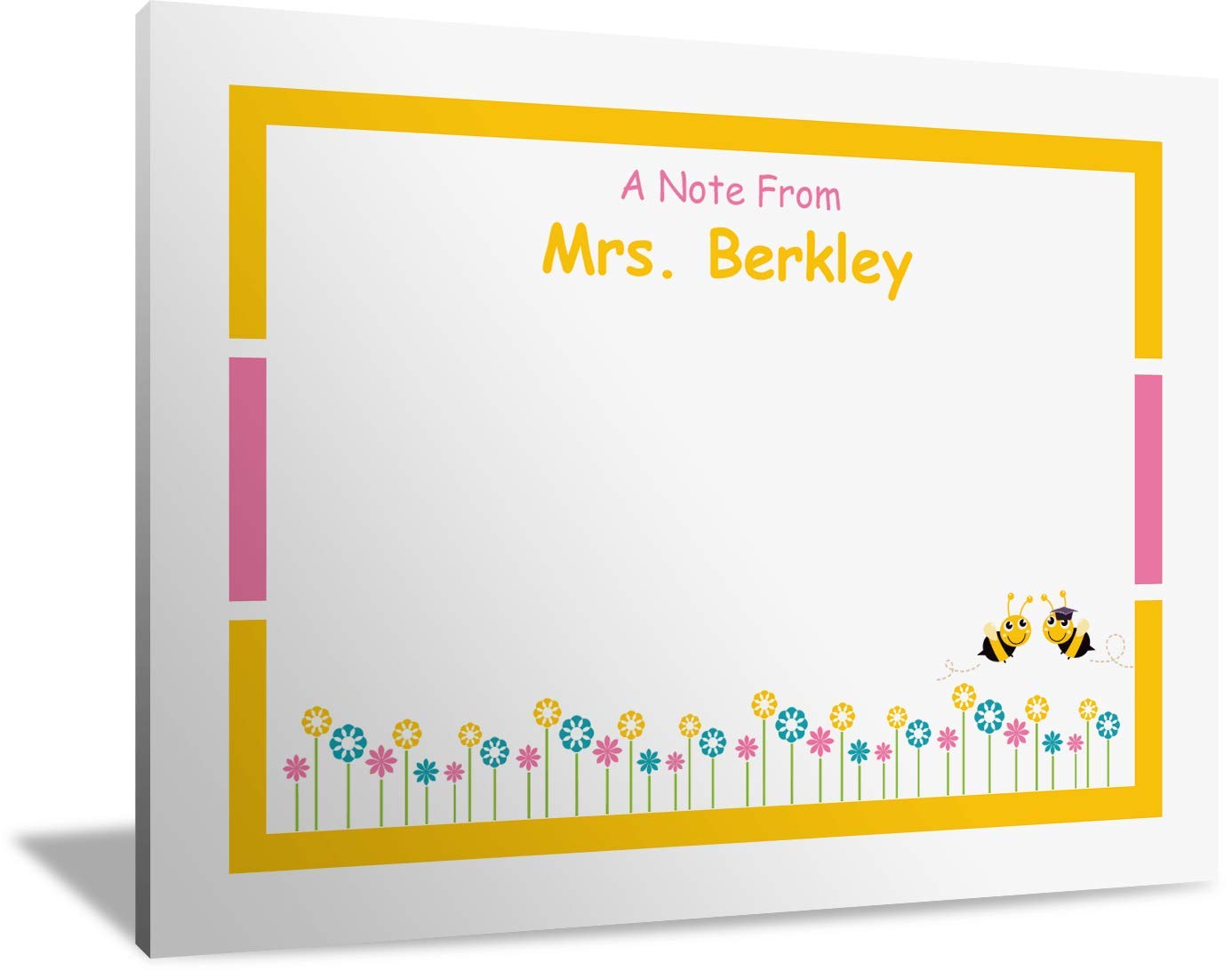 PrintPPS Customizable 4" x 3" Teacher Gift Sticky Notes with a Name (8 Pads Gift Wrapped, 25 Sheets Per Pad, Bees & Flowers Design)