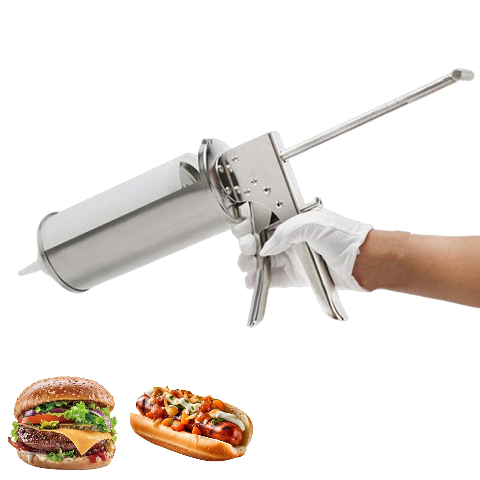 Pistola per salsa per hamburger in acciaio inossidabile, pompa per dispenser quantitativo di condimenti, con cartuccia riutilizzabile, per senape, pomodoro, insalata, ristorante, casa, cucina