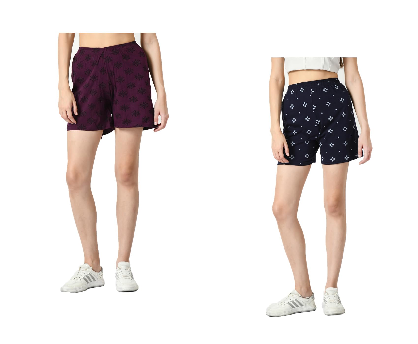 kayu Pack of 2 Women’s Cotton Printed Shorts Comfortable Elastic Waist Casual Lounge Summer Shorts for Women Purple, Navy Blue-picture-18