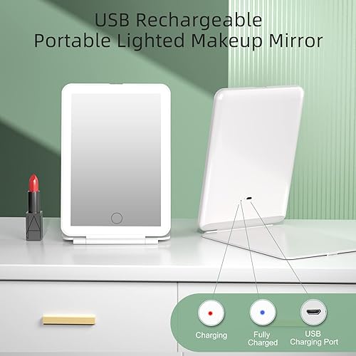 Miniatura 2 de FUNTOUCH Espejo de tocador de maquillaje de viaje recargable con 72 luces LED, espejo de belleza iluminado portátil, 3 modos de iluminación,