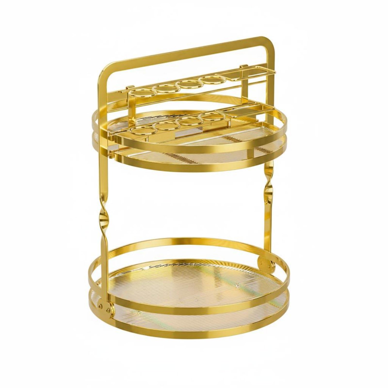 Schminkorganizer Drehbar Kosmetik Organizer Make Up Einsatz Aufbewahrung Ständer Doppelte Ebene Abnehmbarer Pinselbecher Metallfuß Stabil für, Upgrade-Version PP-Platte, Gold, Gold