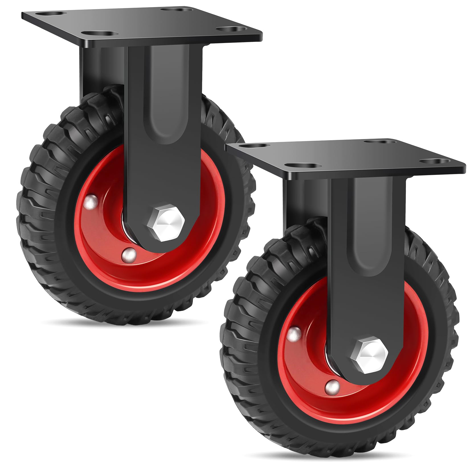 Sohnvwtgd 5 6 Inch Heavy Duty Caster Wheels Set Of 2, 900 Lbs Outdoor Industrial Wheels Fixed Large Rubber Casters For Workbench, Dolly, Cart, Trolley, Wagon (2 Fixed)