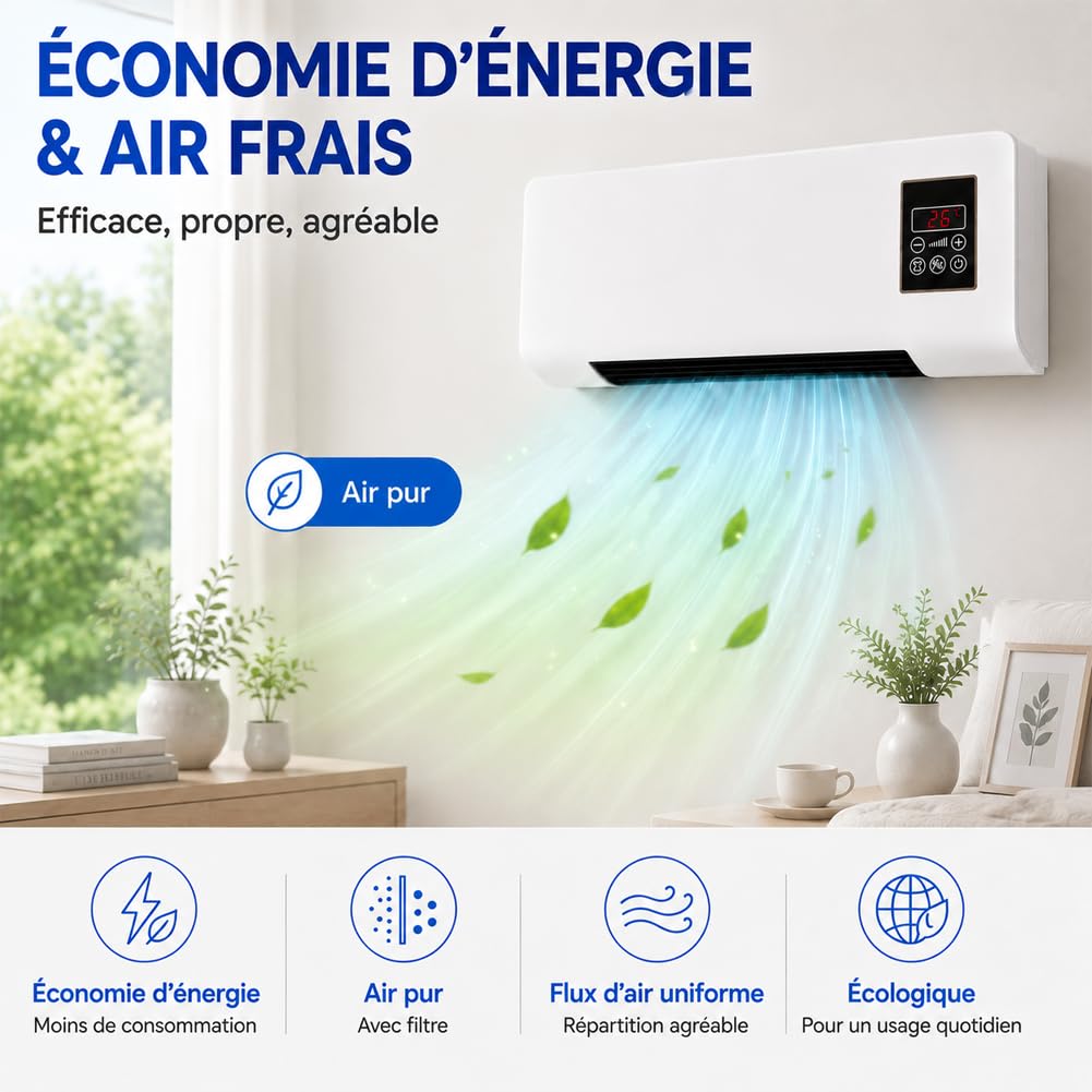 Epicooler Climatiseur - élément de Design Pour Circulation d'air, Climatiseur Mural Sans évacuation Avec Télécommande, Compagnon 4 Saisons, Fixation Simple, Gain de Place (1pcs)
