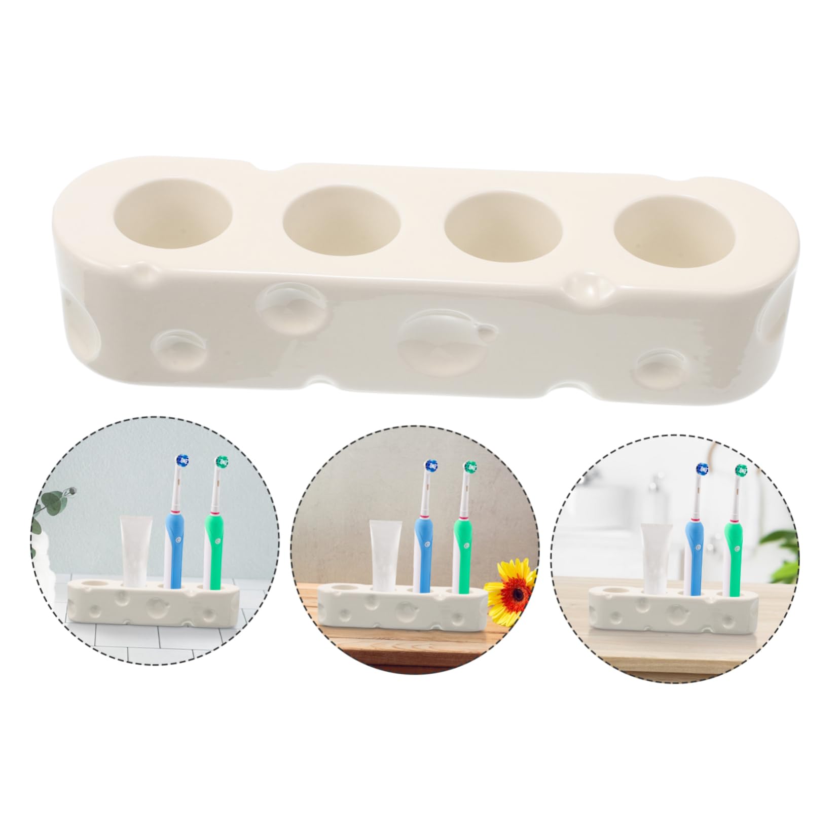Porta Spazzolini Base in Ceramica Bianca da Appoggio | Organizer da Bagno per Lavabo, Stile Minimalista Elegante, Adatto a Cucina e Bagno