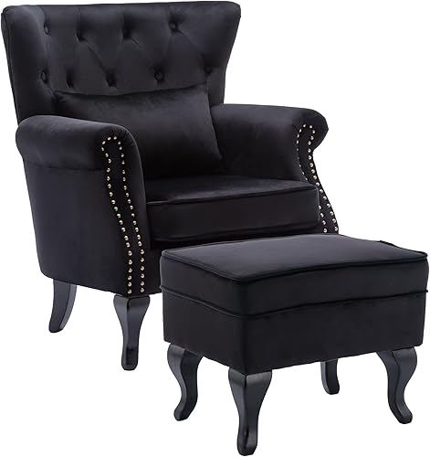 Miniatura 36 de Silla de Acento de Mediados de Siglo Sillones Modernos Tapizados con Respaldo Alado Silla Club Sofá Individual de Terciopelo Silla de Descanso con