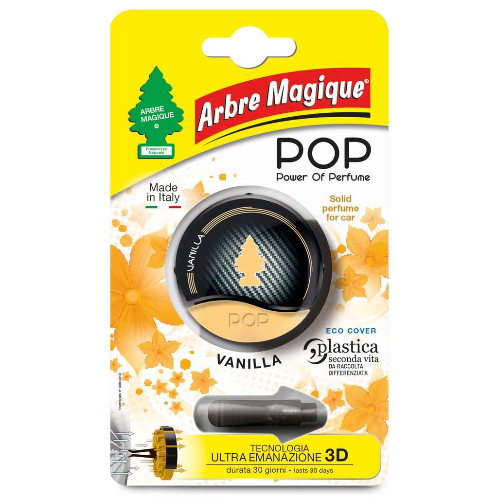 Arbre Magique POP, Profumatore Auto Solido, Fragranza Vaniglia, Profumazione Dolce e Delicata, Durata Fino a 30 Giorni, Design Italiano, Confezione da 1 Pezzo