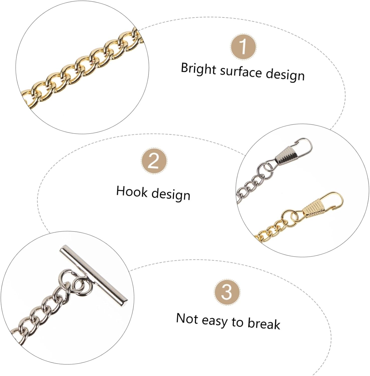 OUNONA 2pcs Retro Pocket Watch Chains for Men Women Cowboy Bar Jeans Belt Clothes Chain Accessories with Hook Vintage Style Dress Accessory for Formal Casual Wear
