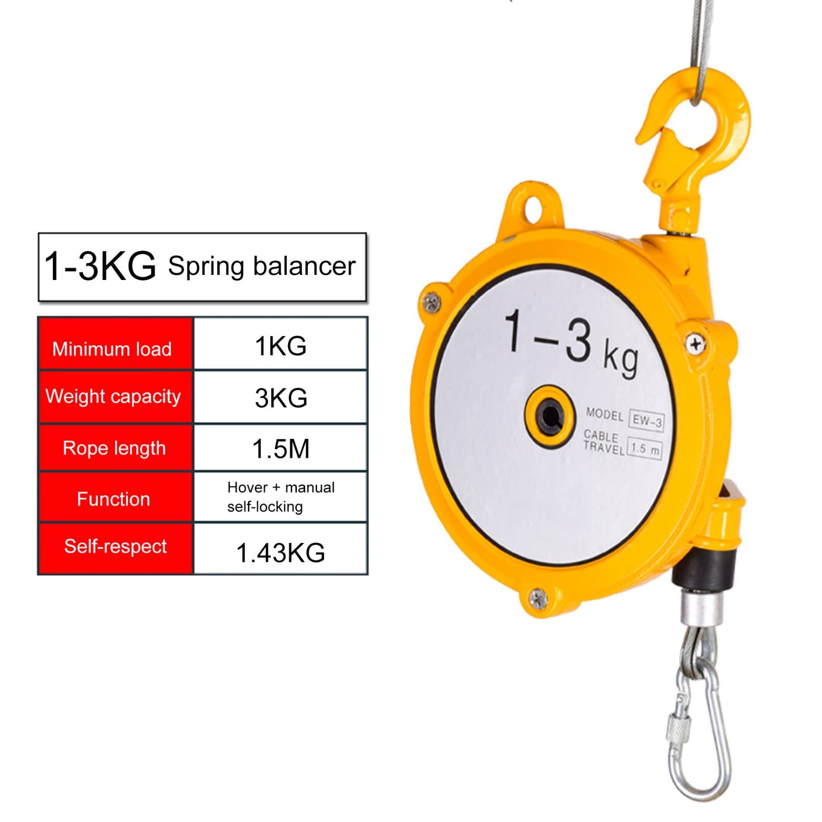 Equilibrador de Resorte Retráctil, Spring Balancer Retráctil con Gancho de Acero Inoxidable, Alta Eficiencia de Trabajo Equilibrador de Resorte para Fábrica Y Taller(Size:1-3kg)