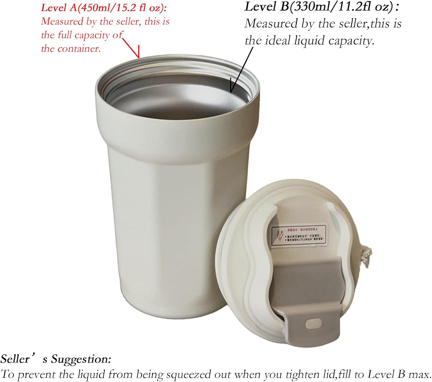 Trekio's 15fl oz Vacuum Insulated Stainless Steel Travel Mug - Leak Proof Coffee Tumbler with Handling Strap, BPA-Free Double Wall Thermal Bottle for Hot/Cold Drinks Black - Image 7