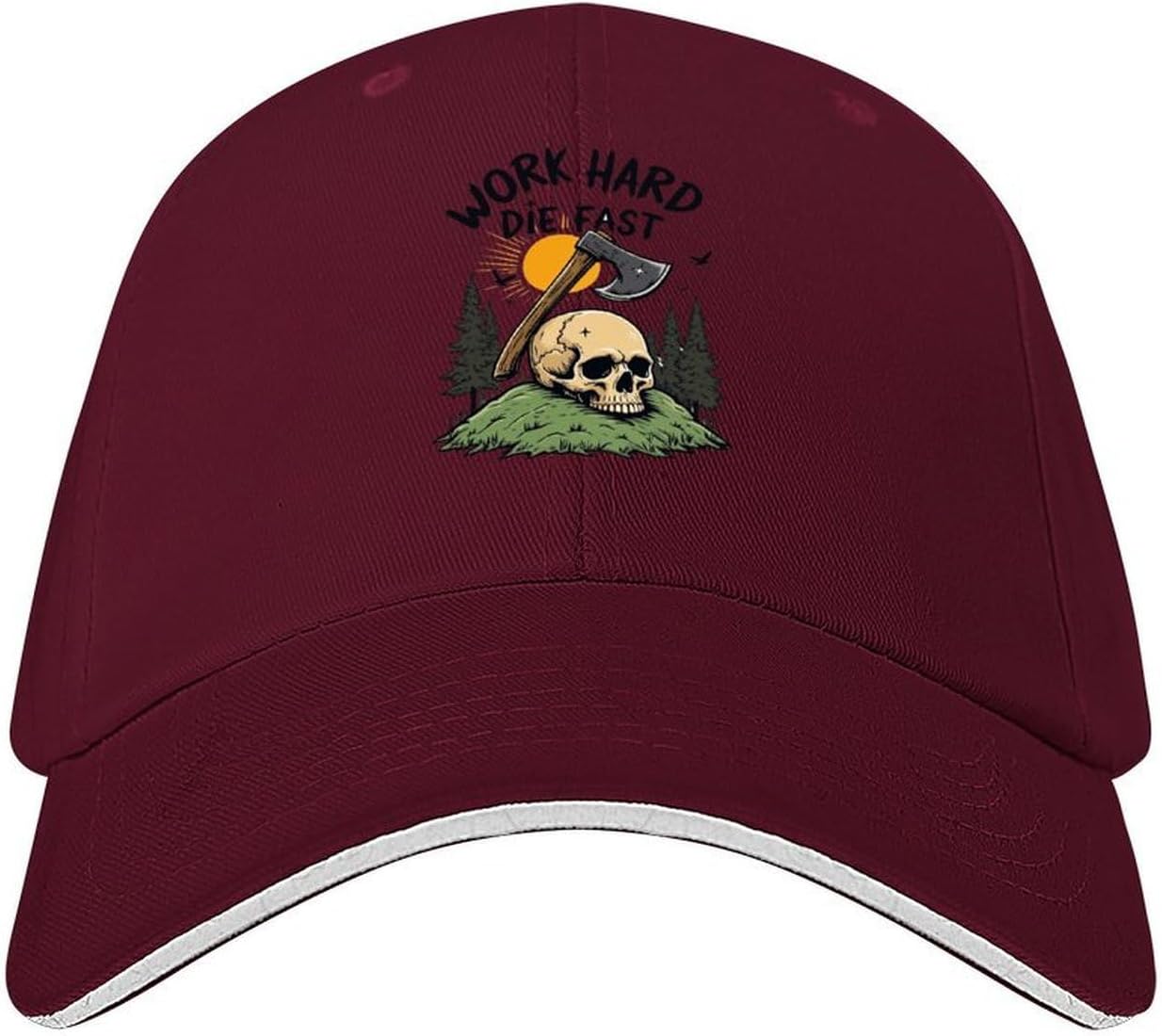 Work Hard Die Fast Skull Ax 100% Polyester Baseball Cap Hat