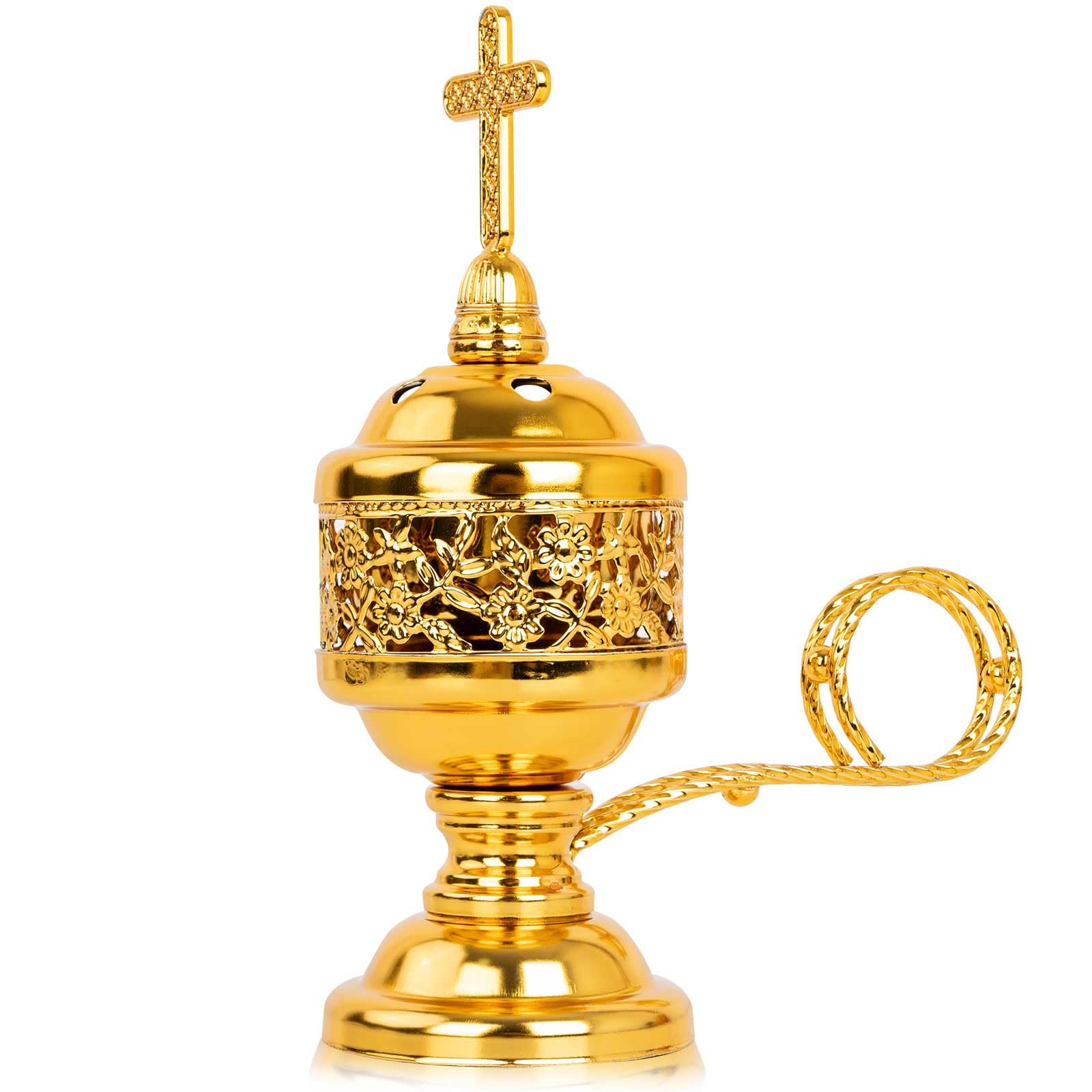 View 1 of 1 PCS Catholic Church Incense Holder with Cross Lid, Home&Altar Incense Burner, Charcoal Censer Incense Burner, Unique Meditation Gift, Frankincense Resin Bakhoor Burner (Gold)