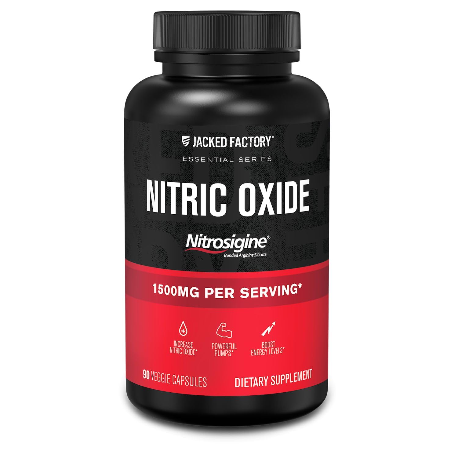 Jacked Factory Essentials Nitric Oxide Booster - Patented Bonded L-Arginine Silicate 1500mg Pre Workout Supplement for Muscle Growth, Pumps, Vascularity and Energy - 90 Veggie Pills