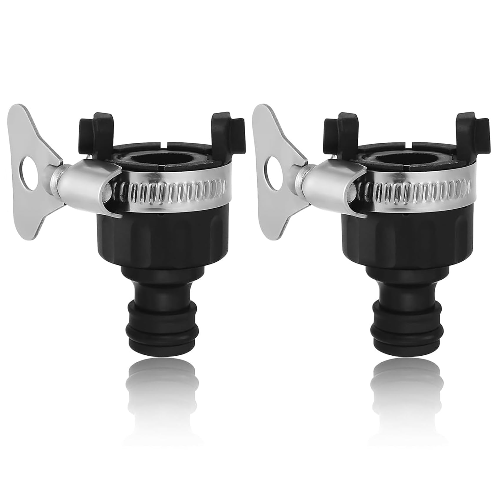 HAFRILY 2 x 16 mm universal hose connection, water thief caravan garden hose, tap connection, indoor and outdoor mixer, gardena tap adapter for garden, kitchen, bathroom, adjustable