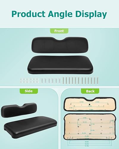Miniatura 3 de Cojines de repuesto para asiento de carrito de golf EZGO TXT 1994-2013, juego negro de 2 piezas