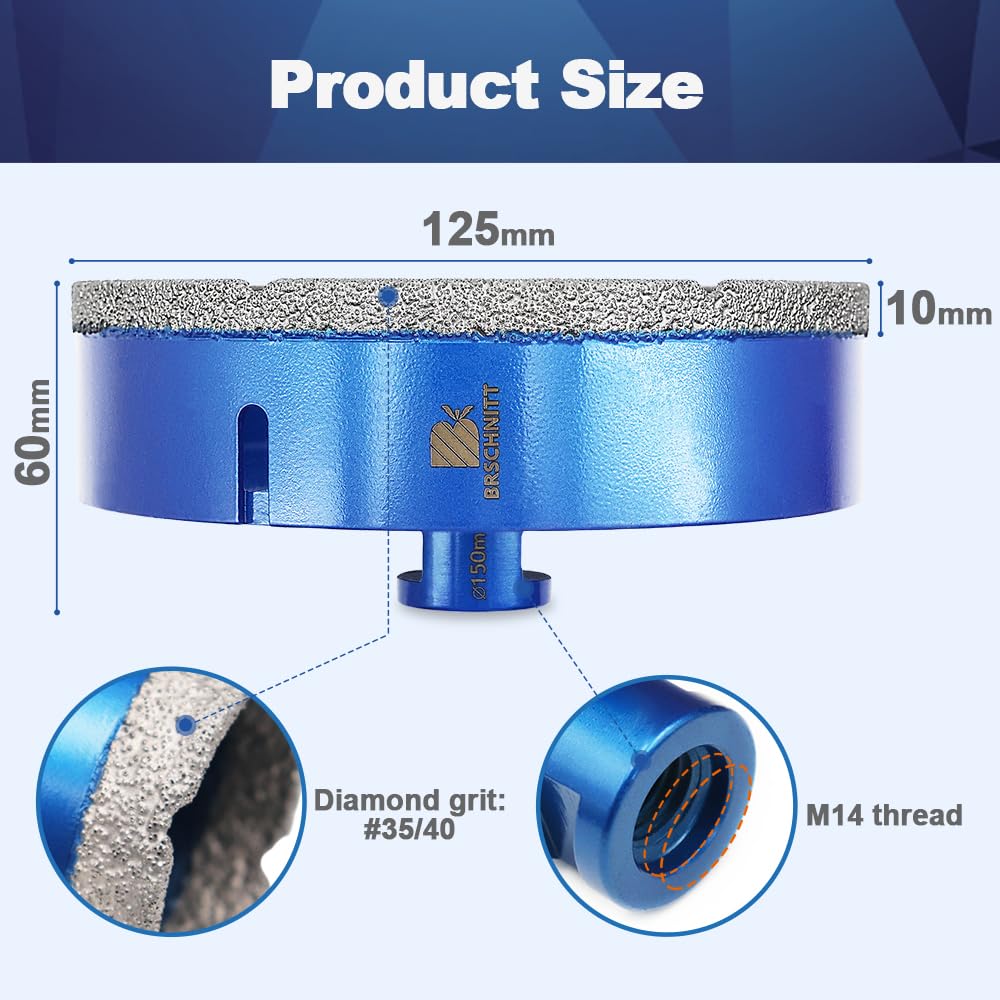 Diamentowe wiertło do płytek 150 mm – M14 wiertło diamentowe otwornica do płytek, porcelany, ceramiki, marmuru, granitu, wiercenia, do szlifierek kątowych