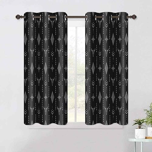 Miniatura 2 de AHBEWIN CLLSAH594 - Paneles de cortina para ventana con estampado azteca tribal, paquete de 2 unidades, diseño azteca con diseño de calavera de toro