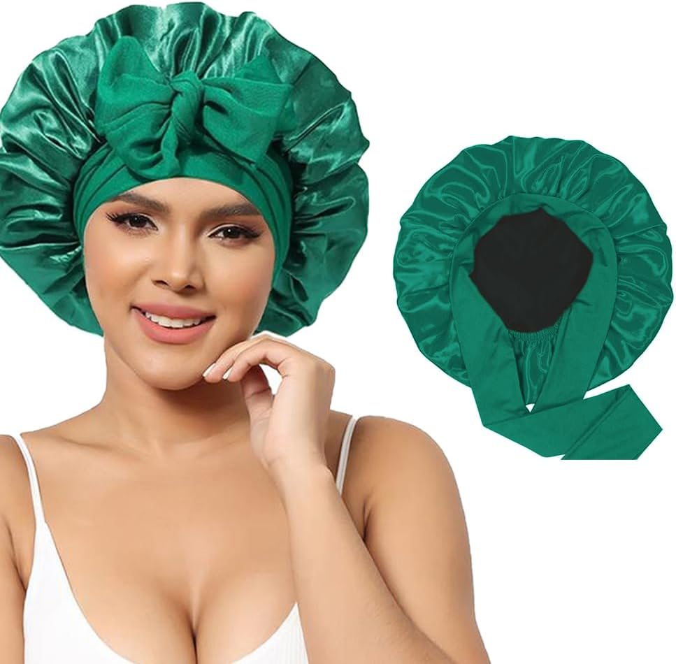 Silk Hair Bonnets for Sleeping Women Soft Satin Bonnet with Tie Adjustable Length Hair Care Unisex Adult