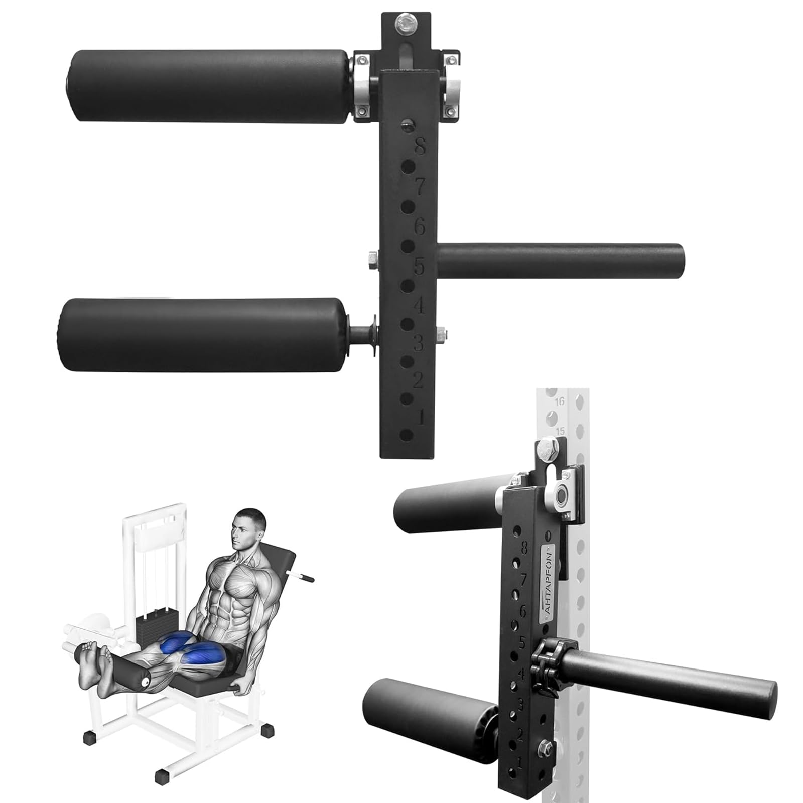 AHTAPFON Macchina di estensione per arricciare le gambe, attacco regolabile per estensione delle gambe sedute, adatta per dischi di peso caricabili con apertura da 18 m/26 mm, carico massimo 79,4 kg