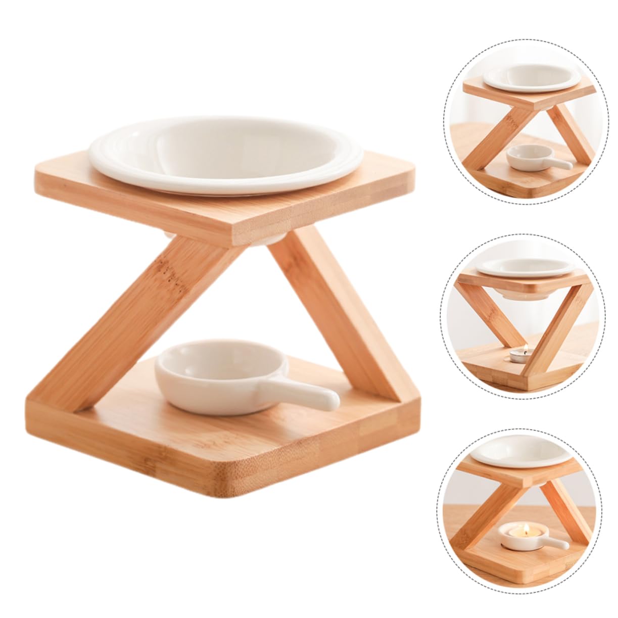 Mobestech Aromabrenner Teelicht Duftbrenner Aus Keramik Und Holzgriff Aromadiffusor Für Zuhause Yoga Wohnzimmer Vintage Stil