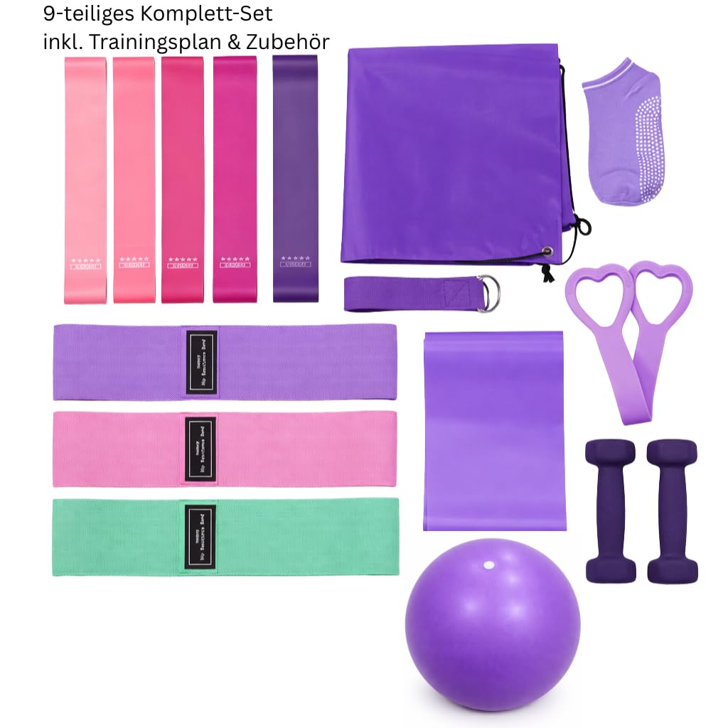 Pilates-Set für zu Hause – Pilates-Trainingsset mit Widerstandsbändern, Pilatesball & Zubehör – Home-Workout-Fitness-Set.