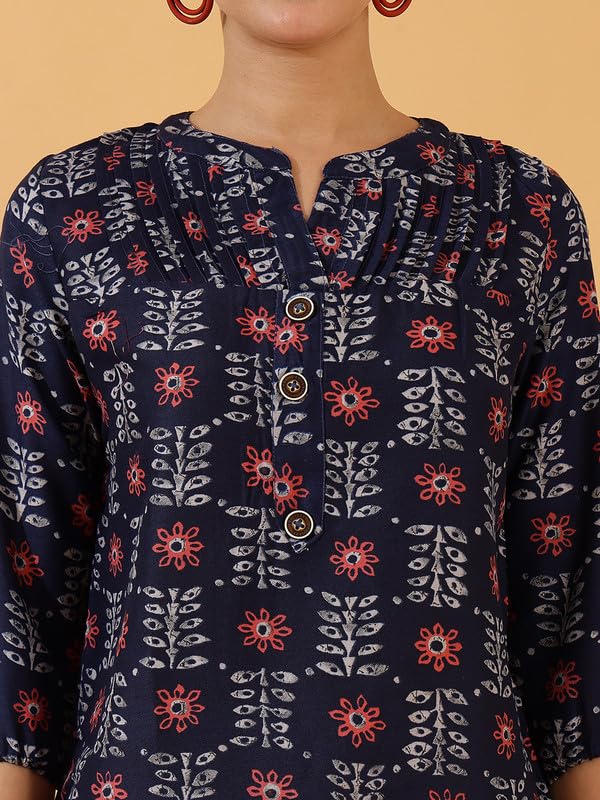 Image of Women's Cotton Printed Kurta Top | 3 /4 Sleeve Straight Kurti Casual Outings