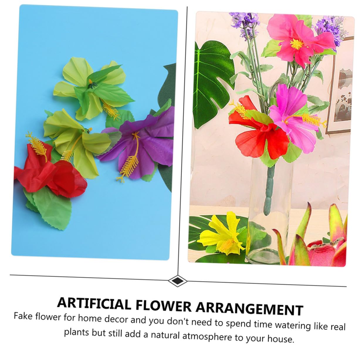 Tofficu 72 Stück Künstliche Tropische Blumen mit Blütenköpfen für Bastelarbeiten und Hawaii Kunstblumen als Sommerfest Dekoration und Fotorequisiten aus Stoff Zufällige Farbe