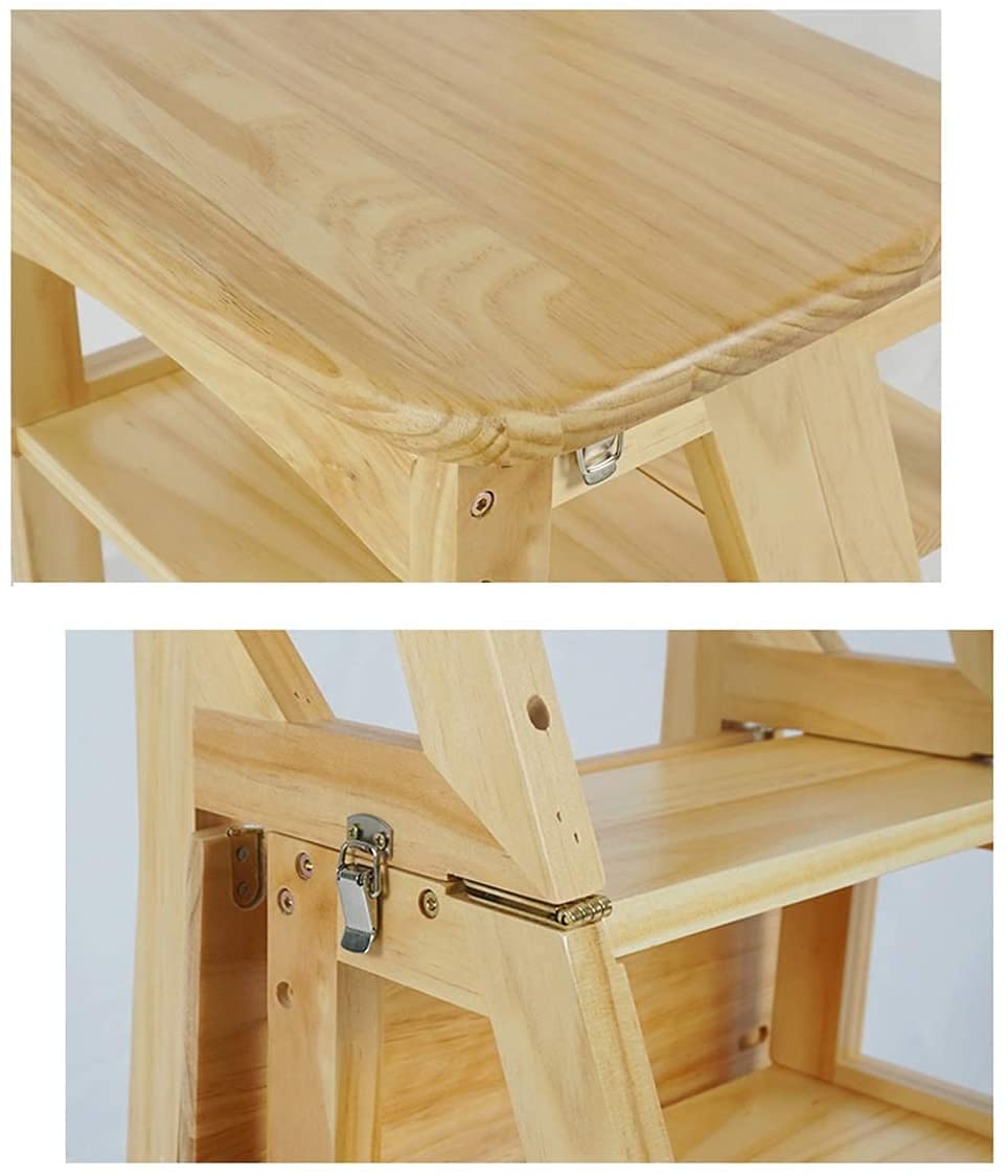 Holztritt, 3-stufige Trittleiter aus Massivholz, klappbare Multifunktionale, Mobile Trittleiter für den Innenbereich mit Sitzgelegenheit, weiß