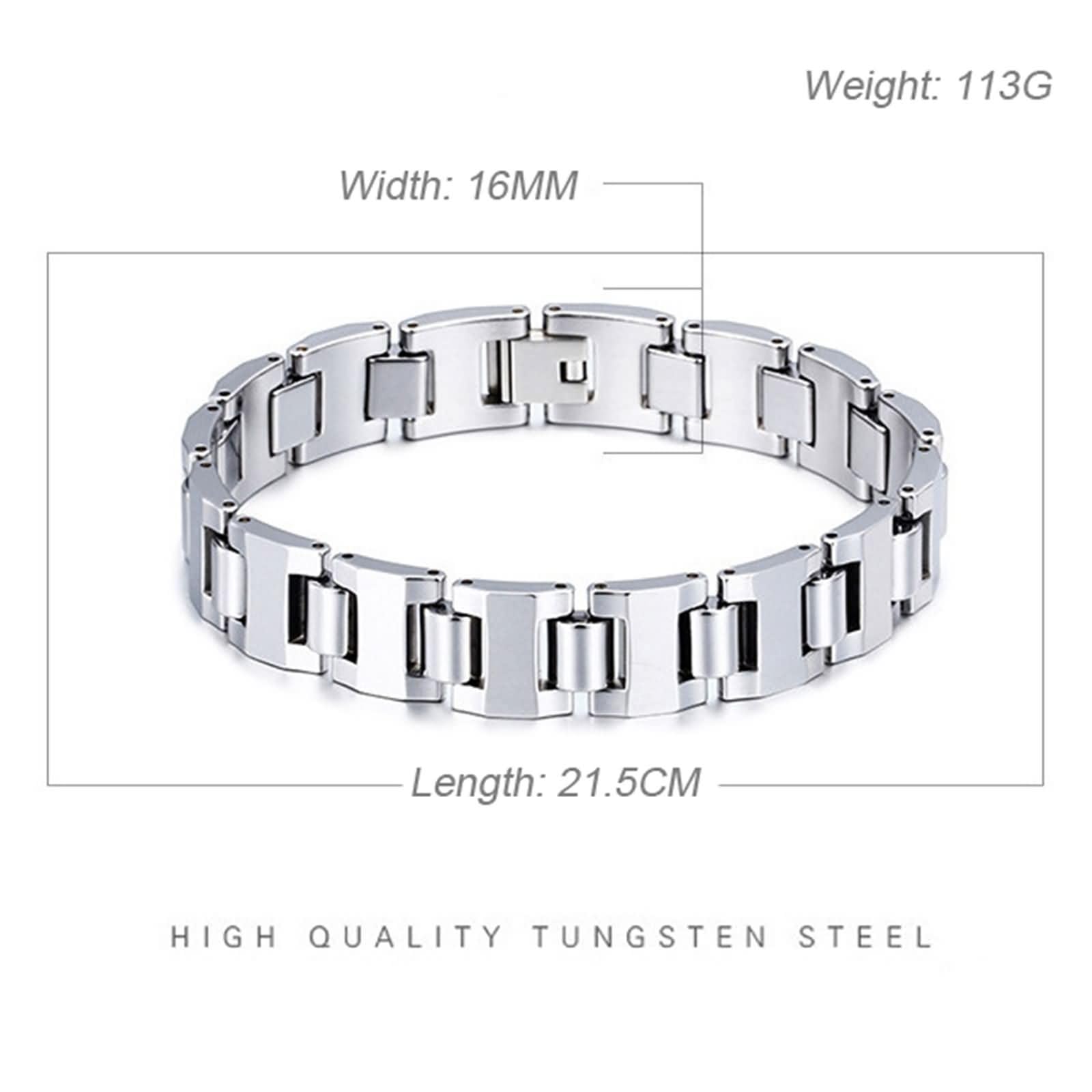 Silber Armbänder Herren,Wolframcarbid Armband Kette Herren 16MM Uhrenarmband Kette Herren Armbänder 21.5 cm
