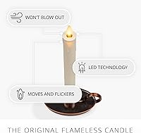 Vista 3 de Luminara Vela cónica de ventana marfil y bronce, 1 x 9.75 pulgadas, sin llama, parpadeante, patentada de plástico de llama real, funciona