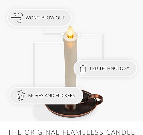 Miniatura 3 de Luminara Vela cónica de ventana marfil y bronce, 1 x 9.75 pulgadas, sin llama, parpadeante, patentada de plástico de llama real, funciona con pilas,