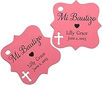 Vista 27 de Mi Bautizo - Etiquetas pequeñas personalizadas con cruz (juego de 20) (blanco)