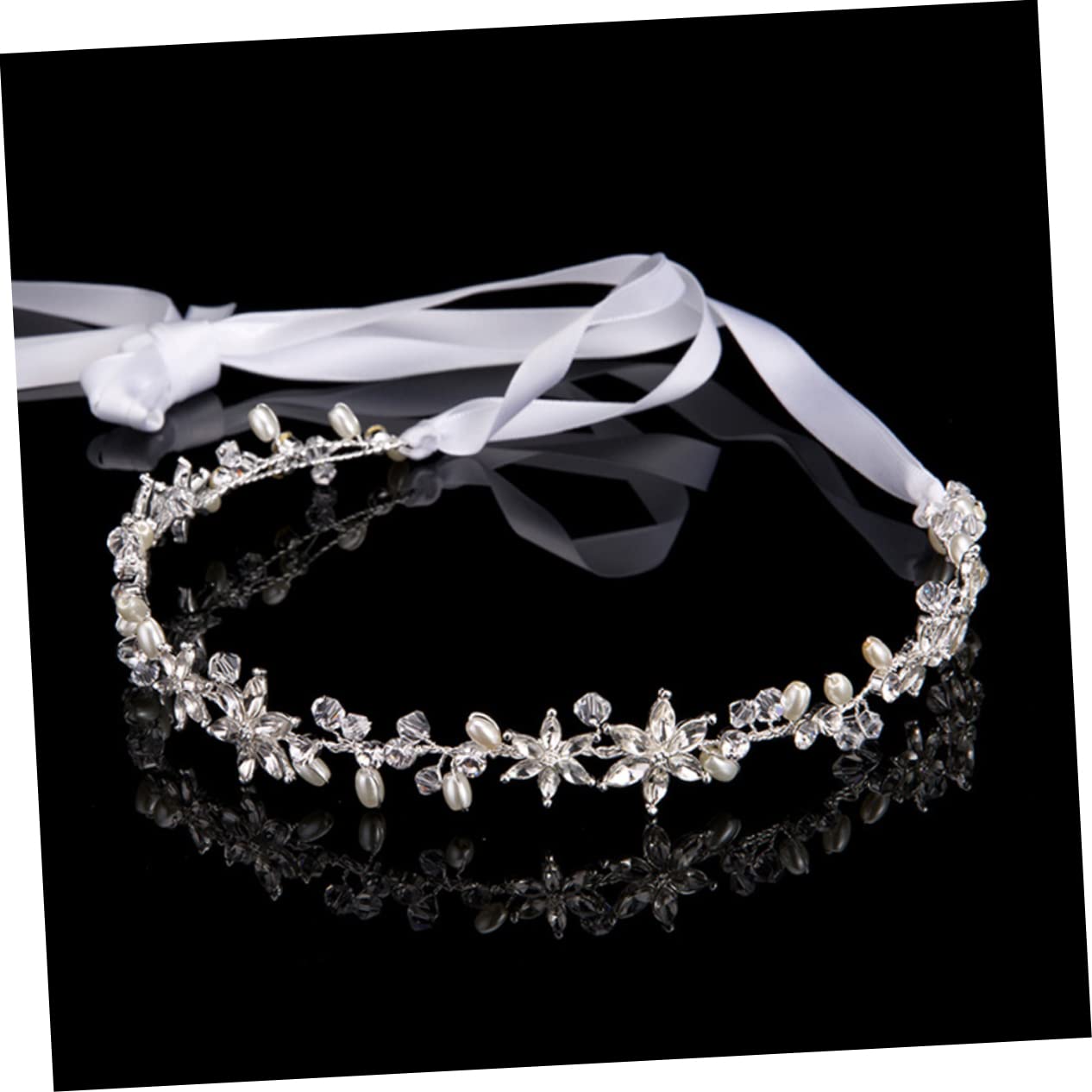 FRCOLOR 3piezas Diadema De Novia De Perlas y Flores Artesanales Tocado Elegante Para Bodas y Accesorio De Cabello Color Plata