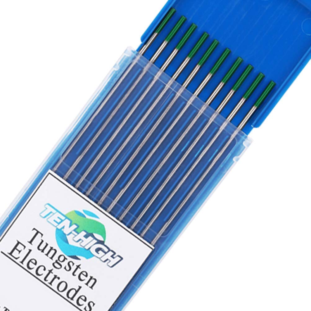 TEN-HIGH Electrodos de tungsteno, WP (verde) Electrodos de tungsteno puro, paquete de 2.4 mm x175 mm 10 piezas