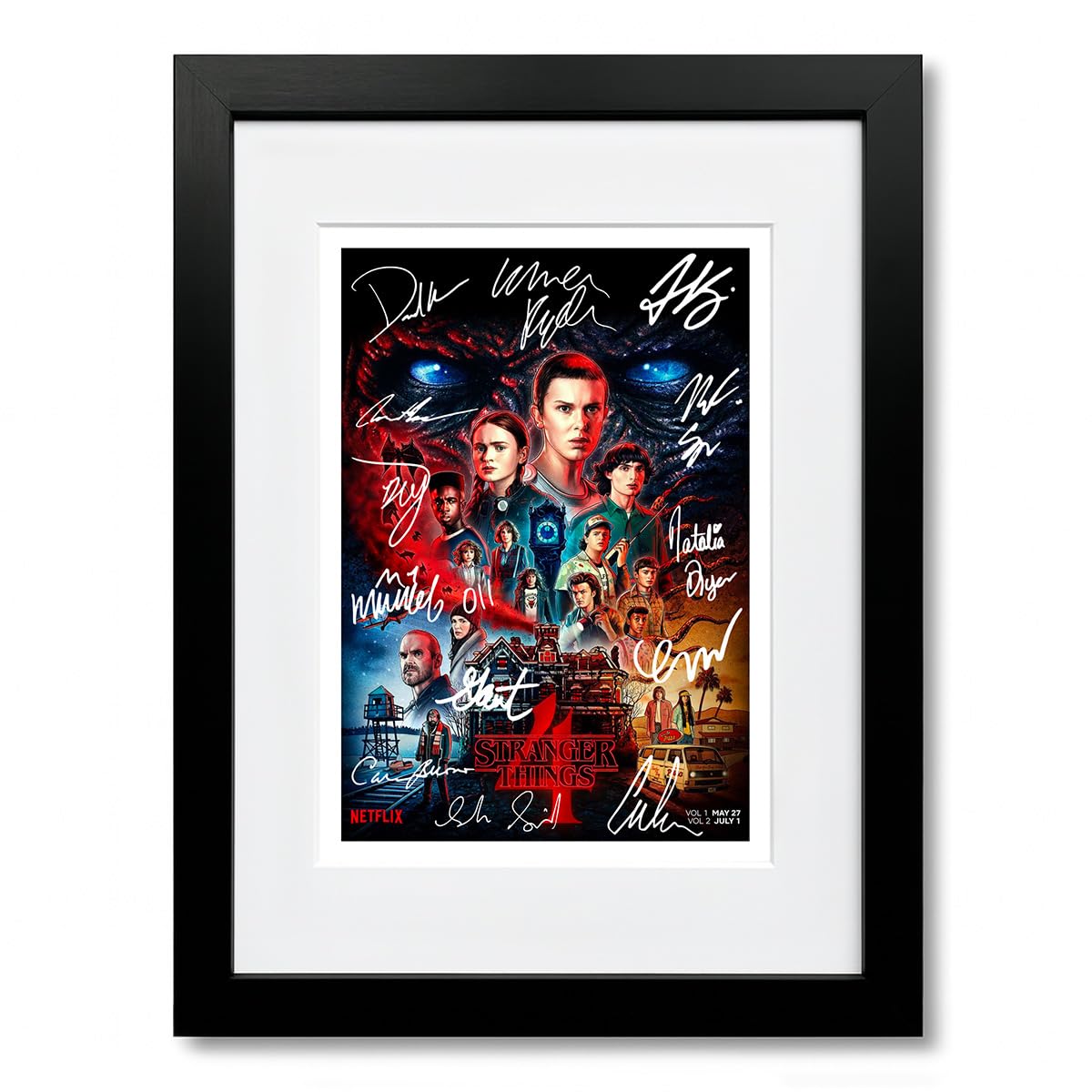 Strange Hawkins Thing Cast Signed Autograph A4 Poster Photo Print Photograph Artwork Wall Art Picture TV Show Series Season Gift (Season4, A4 Framed & Mounted)