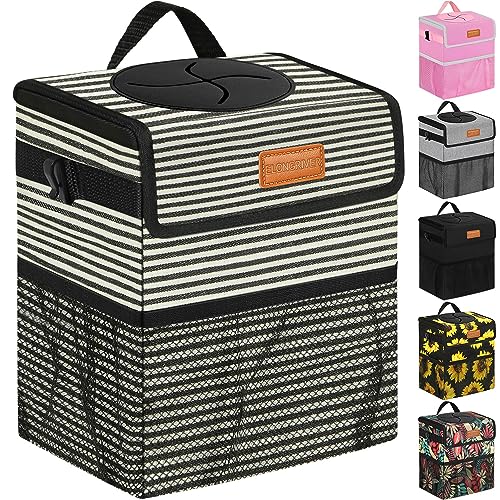 Image of ELONGRIVER Car Trash Can Bin for Back Seat Leak Proof, Cute Car Trash Bag Hanging, Vehicle Trash Can for SUV Truck Van, Automotive Garbage Cans Front Seat Stripe