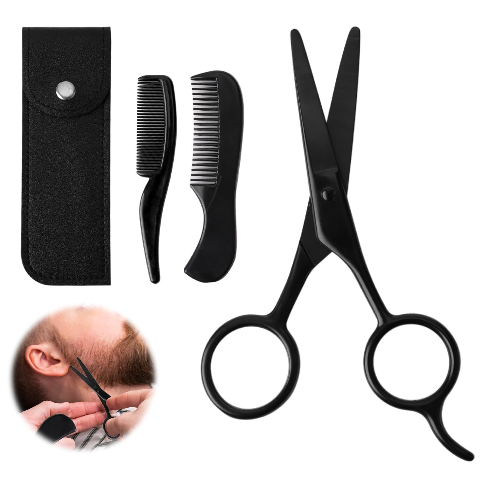 Tijeras Barba Hombre Profesional de Acero Alemán de para Barba y Bigote Tijera Barba Hombre Set 12,7cm Incluida Barbas de Tijeras para Barbaa y Bolso para Recortar Barbas Cabello y Cejas