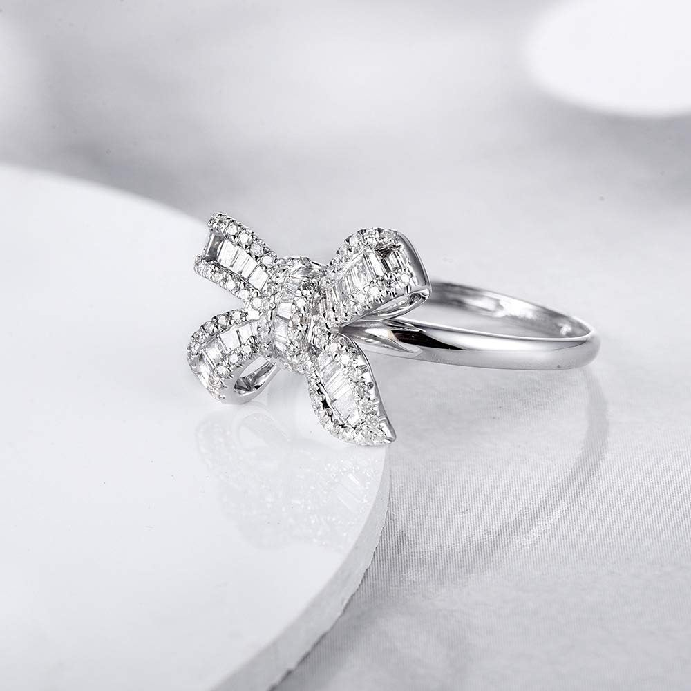 925 Sterling Silver Shiny Butterfly Ring Bow-Knot Cubic Zirconia Rings CZ Bow Ring Eternity Engagement Wedding Band Ring for Women (US Code 8) - Image 4